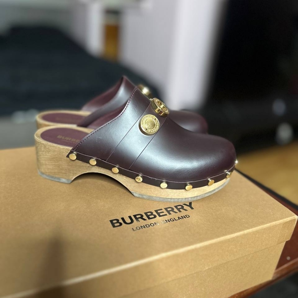 Burberry Burgundy Leather Clogs